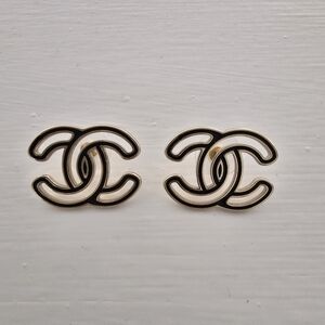 Chanel Interlocking CC Stud Earrings in Black and Gold